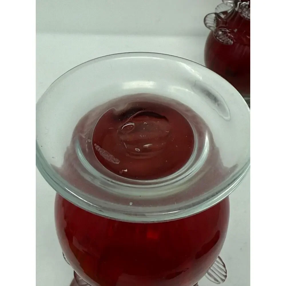 Vintage Cavalier Ruby Red Glass Hand Made Vase With Clear Applied Wrap 8” Tall